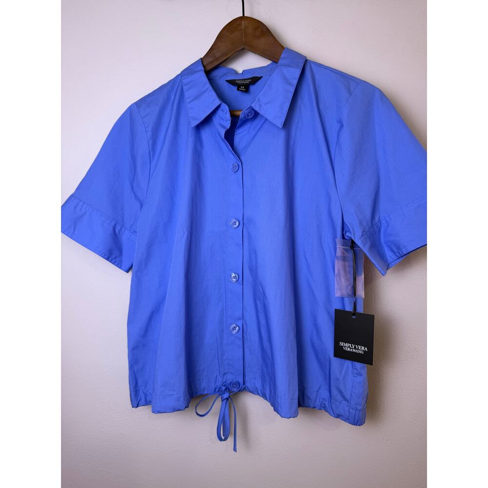 Simply Vera Vera Wang Blue Drawstring Hem Button Front Top Size Medium NWT